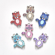 Printed Alloy Links connectors, with Enamel, Raccoon, Platinum, Mixed Color, 24x15x2mm, Hole: 1.8mm(X-PALLOY-S118-10)