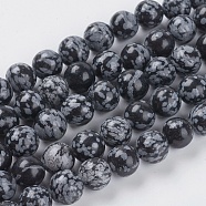 Natural Snowflake Obsidian Beads Strands, Round, Black, 10mm, Hole: 1mm(X-G-G515-10mm-01)