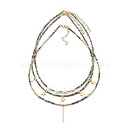 Beaded Necklaces & Pendant Necklace Sets, with Brass Beads & Bar Pendants, Natural Pearl Beads, Glass Beads, 304 Stainless Steel Star Charms & Lobster Claw Clasps, Colorful, Golden, 17.72 inch(45cm) & 17.91 inch(45.5cm), 3pcs/set(NJEW-JN03076-02)