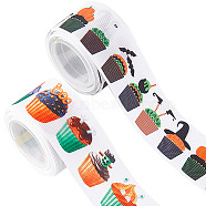 2 Rolls 2 Styles Halloween Flat Printed Polyester Grosgrain Ribbons, for Garment, Party Decoration, Pumpkin & Cupcake Pattern, Mixed Patterns, 1-1/2 inch(38mm), 1 roll/style(OCOR-GF0002-73)