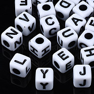 Opaque Acrylic Beads, Cube with Alphabet, Random Mixed Letters, 8x8x8mm, Hole: 3.5mm, about 1214pcs/500g(SACR-S273-35F-01)