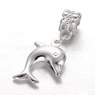 Alloy European Dangle Beads, Large Hole Dolphin Beads, Silver Color Plated, 33mm, Hole: 5mm(MPDL-E045-01)