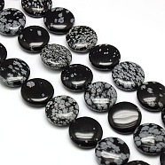 Natural Flat Round Snowflake Obsidian Beads Strands, 20x7~9mm, Hole: 1mm, about 20pcs/strand, 15.74 inch(G-L246-16)