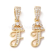 Eco-Friendly Brass Micro Pave Cubic Zirconia Pendants, Long-Lasting Plated, Real 18K Gold Plated, Cadmium Free & Lead Free, Letter, Letter.F, 16~20x7~11.5x1.5~2.2mm, Hole: 6.5x3.5mm(KK-K265-01G-F)