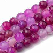Dyed Natural Striped Agate/Banded Agate Round Bead Strands, Medium Violet Red, 4mm, Hole: 1mm, about 95pcs/strand, 15.7 inch(G-R342-4mm-04)