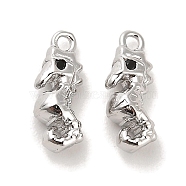 Brass Micro Pave Black Cubic Zirconia Charms, Sea Horse, Real Platinum Plated, 13x4.5x5mm, Hole: 1.2mm(KK-C054-25P)