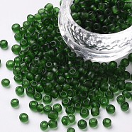 Glass Seed Beads, Frosted Colors, Round, Green, 4mm, Hole: 1~1.5mm, about 1000pcs/100g(X1-SEED-A008-4mm-M7)