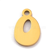 201 Stainless Steel Charms, Laser Cut, Letter Charm, Letter O, 10.5x7x1mm, Hole: 1.2mm(STAS-U016-01G-O)