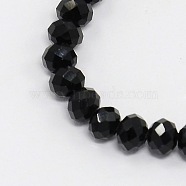 Faceted Imitation Crystal Glass Rondelle Beads, Jet, Size: about 4.5mm in diameter, 3.5mm thick, hole: 1mm, about 150pcs/strand, 18.3 inch(X-GLAA-D030-14)