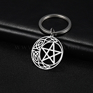 Non-Tarnish Stainless Steel Keychains, Moon with Star, Stainless Steel Color, 3.2x3cm(PW-WG81215-02)