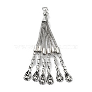 Tibetan Style Alloy Curb Chain Tassel Big Pendants, Teardrop, Antique Silver, 107x8.5mm, Hole: 5mm(FIND-K013-01AS-10)