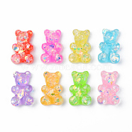 Transparent Resin Cabochons, with Silver Foil, Bear, Mixed Color, 29.5x18.5x10mm(X-RESI-R429-05)