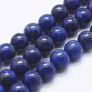 Natural Lapis Lazuli Beads Strands, Round, 8mm, Hole: 1mm, about 48pcs/strand, 15.5 inch(39.5cm)(G-P348-01-8mm)