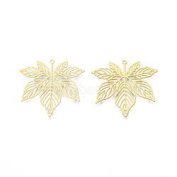 201 Stainless Steel Pendants, Etched Metal Embellishments, Leaf, Real 18K Gold Plated, 33.5x35x0.3mm, Hole: 1.2mm(STAS-N102-08LG)