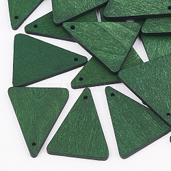 Pear Wood Pendants, Dyed, Triangle, Green, 32x26x3mm, Hole: 1.6mm(X-WOOD-T010-10B)