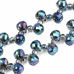 Transparent Glass Beads Strands, Top Drilled Beads, AB Color Plated, Faceted Teardrop, Dark Cyan, Teardrop: 9.5x8mm, Hole: 0.8mm, Beads: 3~4x2.5~3.5mm, about 100pcs/strand, 23.62 inch(60cm)(GLAA-T006-14A)