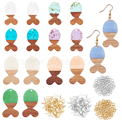 SUPERFINDINGS DIY 8 Pair Fish Resin & Walnut Wood Earring Makings Kit, Including Pendants, Brass Earring Hooks & Jump Ring, Mixed Color, Pendants: 16pcs(DIY-FH0001-73)