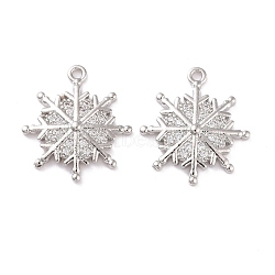 Brass Micro Pave Clear Cubic Zirconia Pendants, Cadmium Free & Lead Free, Snowflake, Platinum, 18x16x2.5mm, Hole: 1.2mm(KK-G418-05P)