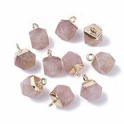 Natural Strawberry Quartz Charms, with Top Golden Plated Iron Loops, Star Cut Round Beads, 12x10x10mm, Hole: 1.8mm(X-G-S359-015E)
