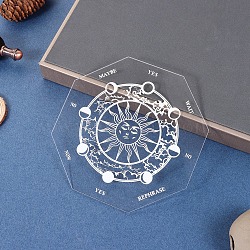Sun Pattern Acrylic Pendulum Board, Dowsing Divination Board, for Witchcraft Wiccan Altar Supplies, with Random 
Color Gemstone Chain, Octagon, White, 150mm(PW-WG78210-07)