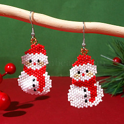 Fashionable Christmas Snowman Glass Dangle Earrings, Platinum, 63x28mm(NF4496)