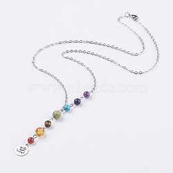 Chakra Jewelry, Natural & Synthetic Gemstone Pendant Necklaces, with Brass Chains and Brass Lobster Claw Clasps, 23 inch(58.5cm) (NJEW-JN02083)