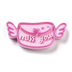 Opaque Resin & Plastic Cabochons, Heart with Word miss you, Pearl Pink, 16x35x6.5mm(RESI-K029-02B)