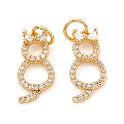 Brass Micro Pave Cubic Zirconia Charms, Cat Shape, Clear, Real 18K Gold Plated, 15x7x2mm, Hole: 3.5mm(ZIRC-G169-01G)