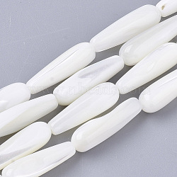 Natural Trochid Shell/Trochus Shell Beads Strands, Teardrop, Creamy White, 19~20x6mm, Hole: 0.8mm, about 20pcs/Strand, 16.06 inch(40.8cm)(X-SSHEL-N032-03)