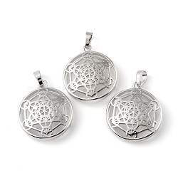 Natural Quartz Crystal Pendants, Rock Crystal Pendants, with Rack Plating Brass Findings, Cadmium Free & Lead Free, Flat Round with Star Charms, 32~32.5x27.5~28x7mm, Hole: 8.5x5mm(G-P498-04P-24)