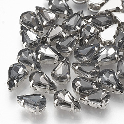 Sew on Rhinestone, Multi-strand Links, Glass Rhinestone, with Brass Prong Settings, Garments Accessories, Faceted, teardrop, Platinum, Gray, 8x5.5x4mm, Hole: 0.8~1mm(RGLA-T035-5x8mm-07)