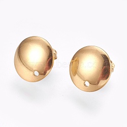 Ion Plating(IP) 304 Stainless Steel Stud Earring Findings, Flat Round, Golden, 12mm, 13x2mm, pin: 0.8mm(STAS-G178-03G-13mm)