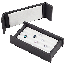 4-Slot Rectangle PU Letaher Loose Diamond Presentation Box, Small Gems Showing Case with Lid for Diamond Storage, Black, 12.05x6.5x2.5cm(LBOX-WH0002-05)