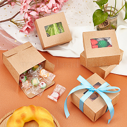 Cardboard Box, with PVC Clear Window, Gift Box, Square, Camel, 8x8x4cm(CON-NB0001-29A)