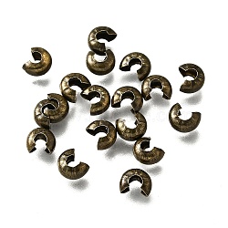 Brass Crimp Beads Covers, Nickel Free, Ringent Round, Antique Bronze Color, About 4mm In Diameter, 3mm Thick, Hole: 1.5mm(EC266-NFAB)