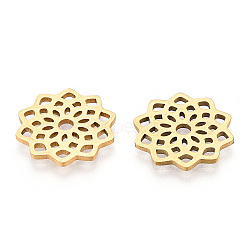 304 Stainless Steel Filigree Joiners Links, Laser Cut Links, Flower, Golden, 16.5x16x1mm(X-STAS-T044-40G)