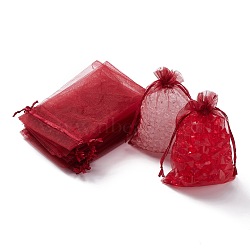 Organza Gift Bags with Drawstring, Jewelry Pouches, Wedding Party Christmas Favor Gift Bags, Dark Red, 15x10cm(OP-R016-10x15cm-03)