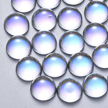 Transparent Glass Cabochons, AB Color Plated, Half Round/Dome, Clear AB, 12x6mm