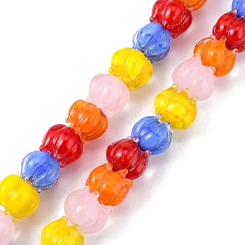 Handmade Lampwork Beads, Flower, Colorful, 11x12mm, Hole: 2mm, about 30pcs/strand, 12.40 inch(31.5cm)