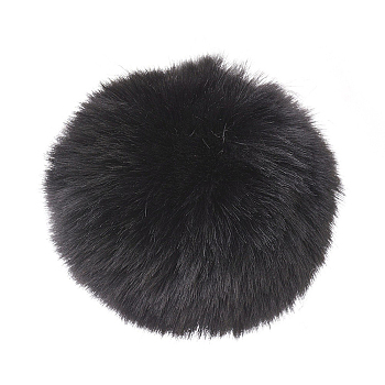 Handmade Faux Rabbit Fur Pom Pom Ball Covered Pendants, Fuzzy Bunny Hair Balls, with Elastic Fiber, Black, 55~74mm, Hole: 5mm