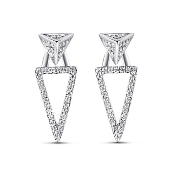 TINYSAND 925 Sterling Silver Triangle Drop Stud Earrings, Silver, 19.5x7.4mm, Pin: 11.06mm