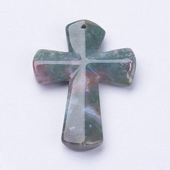 Natural Indian Agate Big Pendants, Faceted, Cross, 57x42x8mm, Hole: 1mm