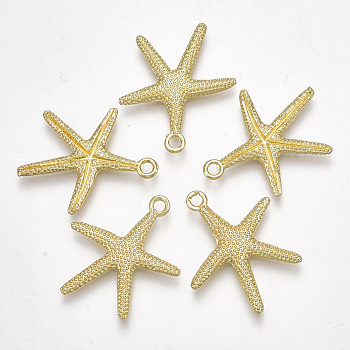 Alloy Pendants, Starfish/Sea Stars, Light Gold, 24x22x2.5mm, Hole: 2mm