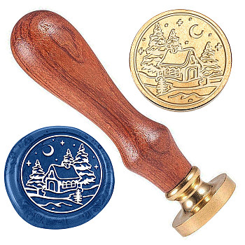 Wax Seal Stamp Set, Brass Sealing Wax Stamp Head, with Wood Handle, for Envelopes Invitations, Gift Card, House, 83x22mm, Stamps: 25x14.5mm