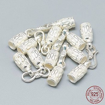 925 Sterling Silver Hook and S-Hook Clasps, Column, Silver, 42~43mm, S-Hook Clasp:15.5x5.5x2mm, Cord End:16~17x6.5mm, Inner Diameter: 4mm