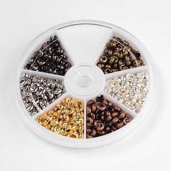6 Color Iron Crimp Beads Covers, Nickel Free, 4mm In Diameter, Hole: 1.5~1.8mm, About 70pcs/compartment, 420pcs/box