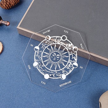 Sun Pattern Acrylic Pendulum Board, Dowsing Divination Board, for Witchcraft Wiccan Altar Supplies, with Random 
Color Gemstone Chain, Octagon, White, 150mm