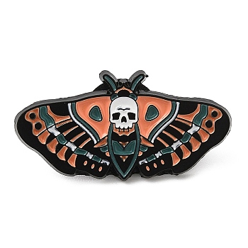 Halloween Theme Moth Enamel Pin, Electrophoresis Black Zinc Alloy Brooch for Backpack Clothes, Insects, 15.5x30.5x1.5mm