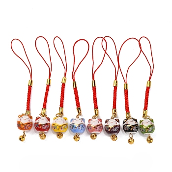 Porcelain Fortune Cat Pendant Decoration, Nylon Cord for Car Backpack Home Hanging Ornaments, Mixed Color, 105~108mm