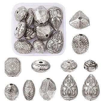 10Pcs Antique Acrylic Beads, Mixed Shape, Antique Silver Plated, 12~22x12~16x12~16mm, Hole: 2~3mm